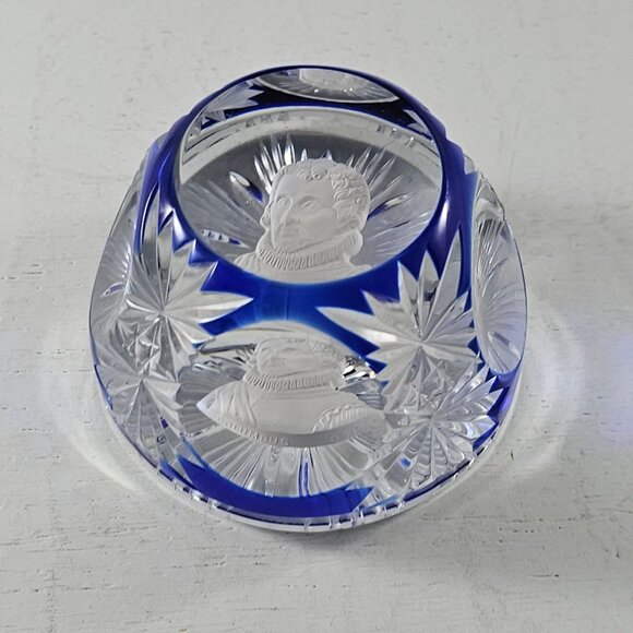 Cristal d’Albret 1967 Christopher Columbus Sulphide Paperweight Faceted Blue - Picture 7 of 8